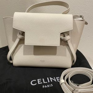 CELINE Belt Bag In Grained Calfskin | nano | white